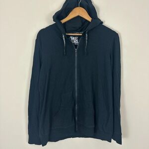 The Original Muk Luks Hoodie Black Cotton Stretch Long Sleeve Full Zip Men Large
